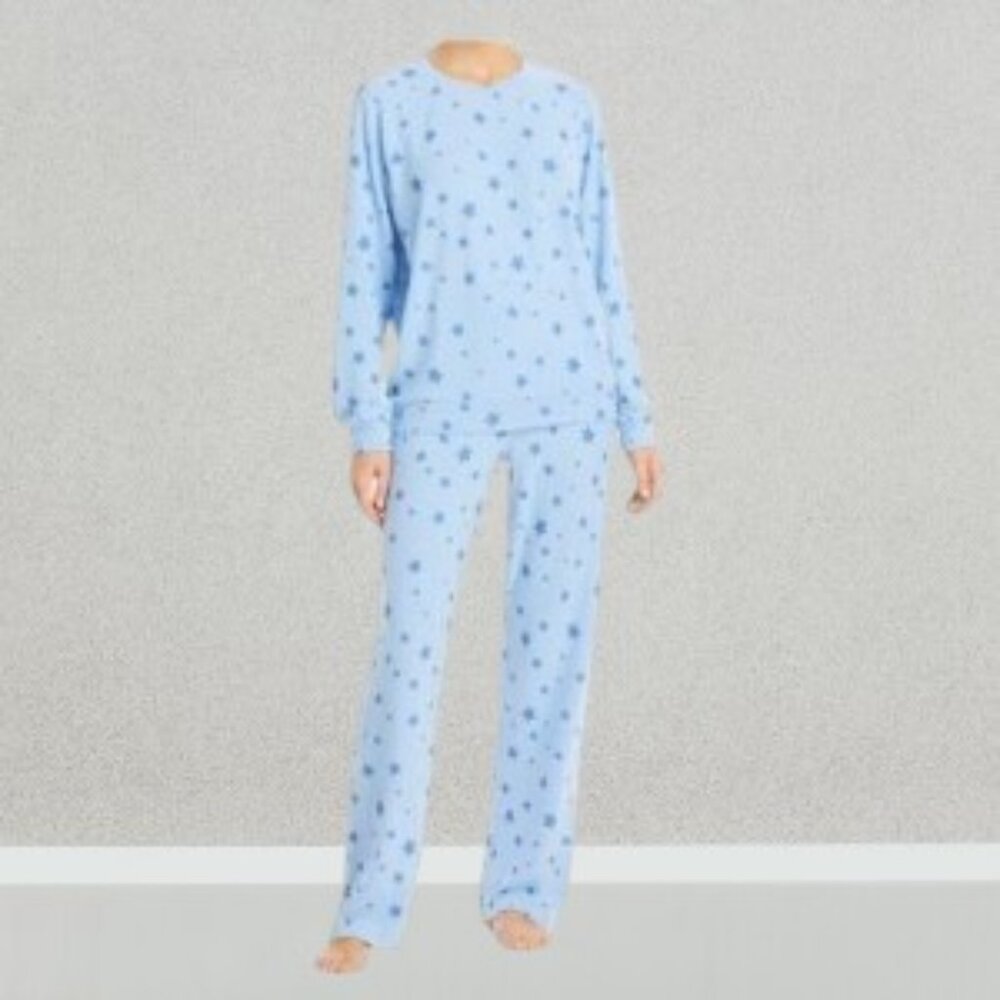 Aqua Lounge Pajama Set Star Print Blue Medium NWT